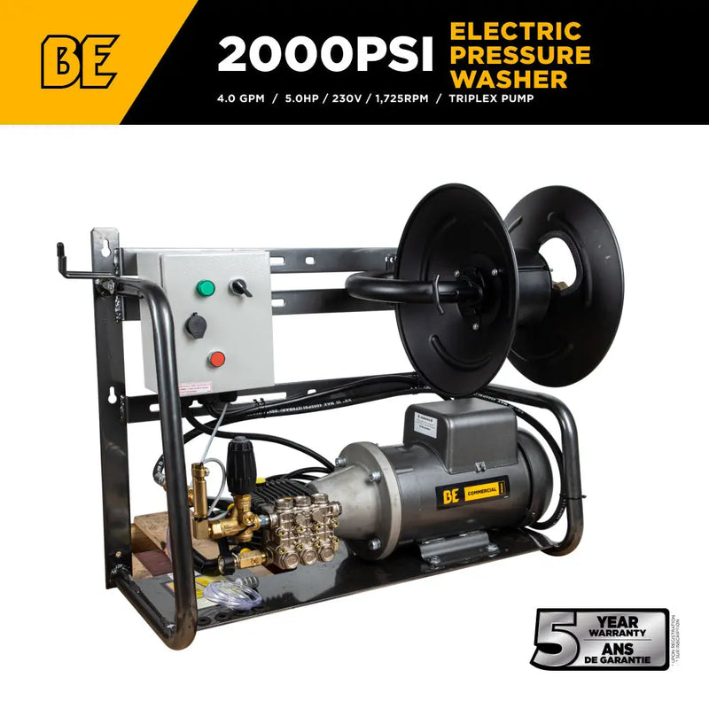 2,000 PSI 4.0 GPM 5.0 HP Wall Mount Electric Pressure Washer with a Baldor Motor and General Triplex Pump - X-2050FW1GENHT BE Power Equipment