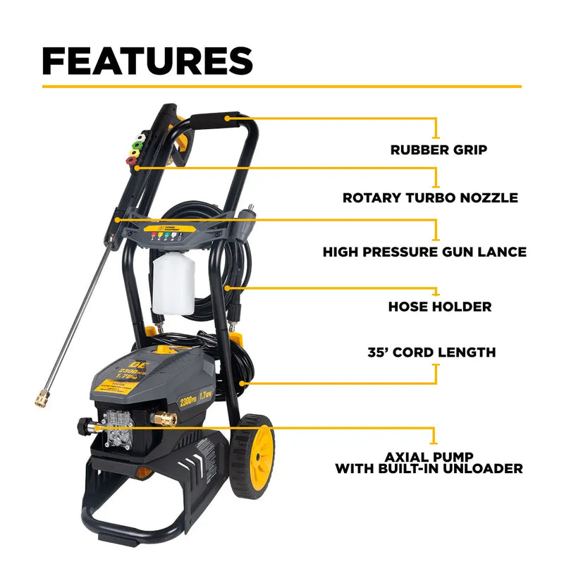 2,300 PSI 1.7 GPM Electric Pressure Washer with AR Axial Pump - P2317EN BE Power Equipment