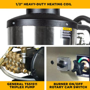 2,300 PSI 4.0 GPM Hot Water Electric Pressure Washer with 6.0 HP Baldor Motor and General Triplex Pump- 64HD BE Power Equipment