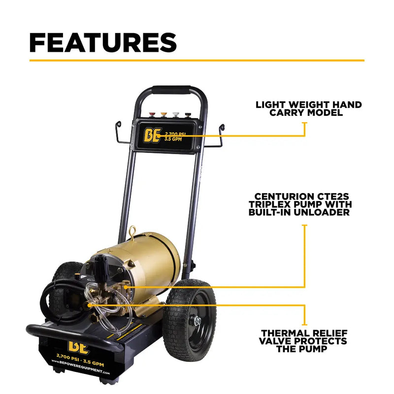 2,700 PSI 3.5 GPM 7.5 HP Electric Pressure Washer with Baldor Motor and CP Triplex Pump - B2775E3AHE BE Power Equipment