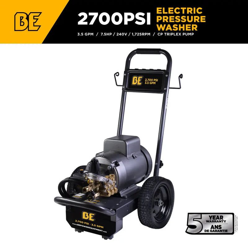 2,700 PSI 3.5 GPM 7.5 HP Electric Pressure Washer with Baldor Motor and CP Triplex Pump - B2775EA BE Power Equipment