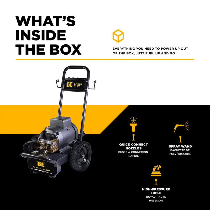 2,700 PSI 3.5 GPM 7.5 HP Electric Pressure Washer with Baldor Motor and CP Triplex Pump - B2775EA BE Power Equipment