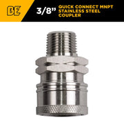 3/8" Quick Connect MNPT Stainless Steel Coupler BE Power Equipment