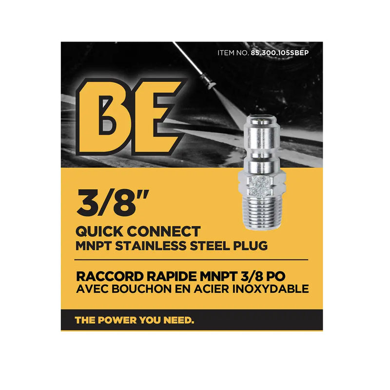 3/8" Quick Connect MNPT Stainless Steel Plug BE Power Equipment