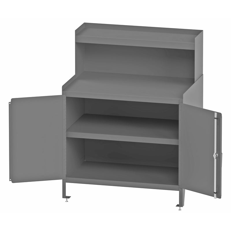 Durham Stationary Workstation, 1 Fixed Shelf, Riser, 2 Doors, 36-1/8 x 24-1/4 x 46-7/8