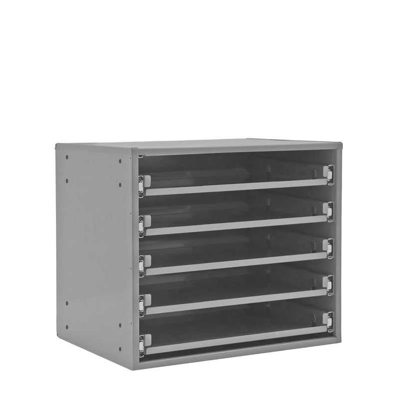 Durham Slide Rack, Heavy Duty Bearing Slides, Holds 5 Large Compartment Boxes, Gray
