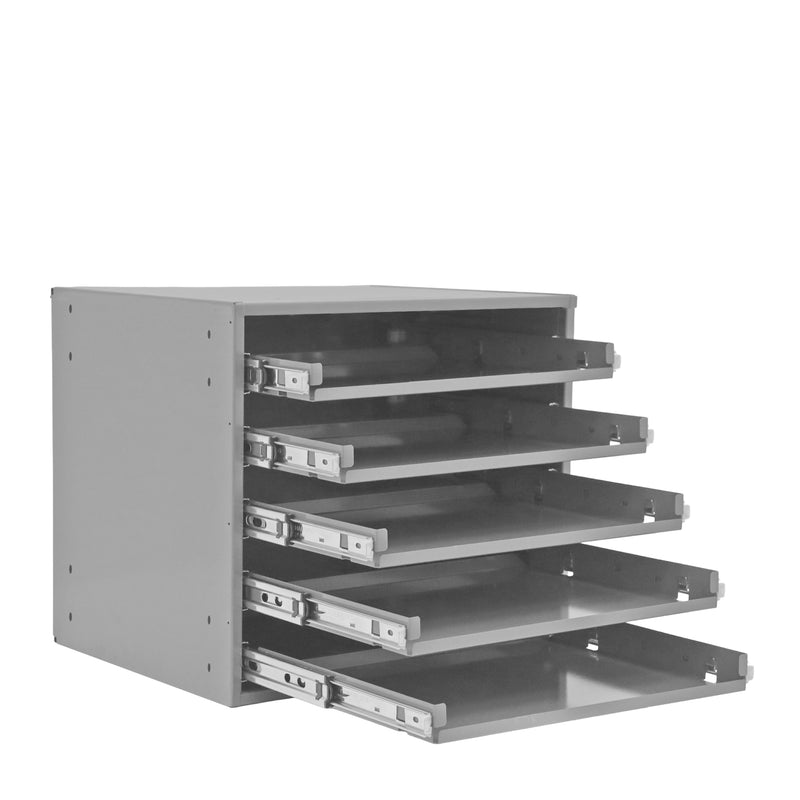 Durham Slide Rack, Heavy Duty Bearing Slides, Holds 5 Large Compartment Boxes, Gray
