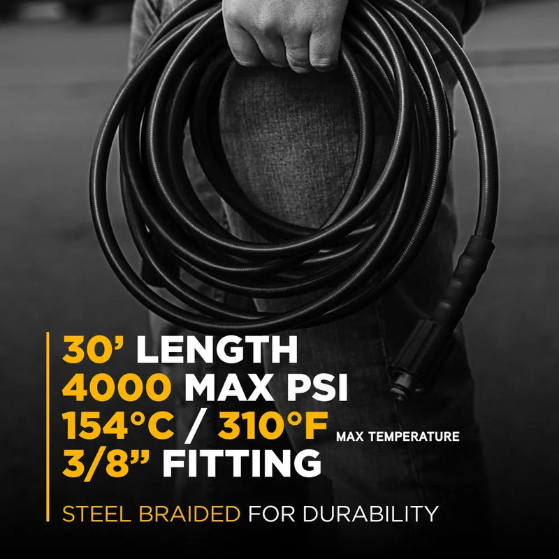 30ft 4000 PSI 3/8" Rubber Hose BE Power Equipment