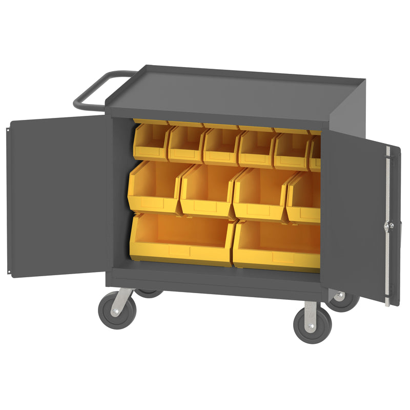 Durham Mobile Bench Cabinet With 6" X 2" Phenolic Bolt-On Casters, (2) Rigid And (2) Swivel