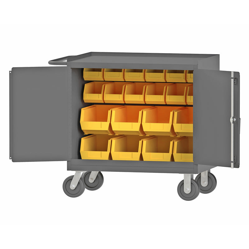 Durham Mobile Bench Cabinet With 6" X 2" Phenolic Bolt-On Casters, (2) Rigid And (2) Swivel