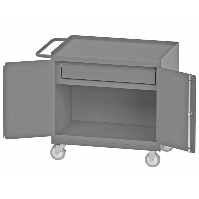 Durham Mobile Bench Cabinet With 5" X 1-1/4" Polyurethane Casters, (2) Rigid And (2) Swivel, 1 Shelf