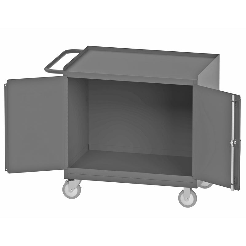 Durham Mobile Bench Cabinet With 5" X 1-1/4" Polyurethane Casters, (2) Rigid And (2) Swivel, 2 Doors