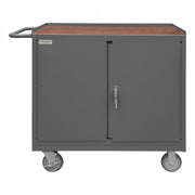 Durham Mobile Bench Cabinet With 5" X 1-1/4" Polyurethane Casters, (2) Rigid And (2) Swivel, 2 Doors, Gray