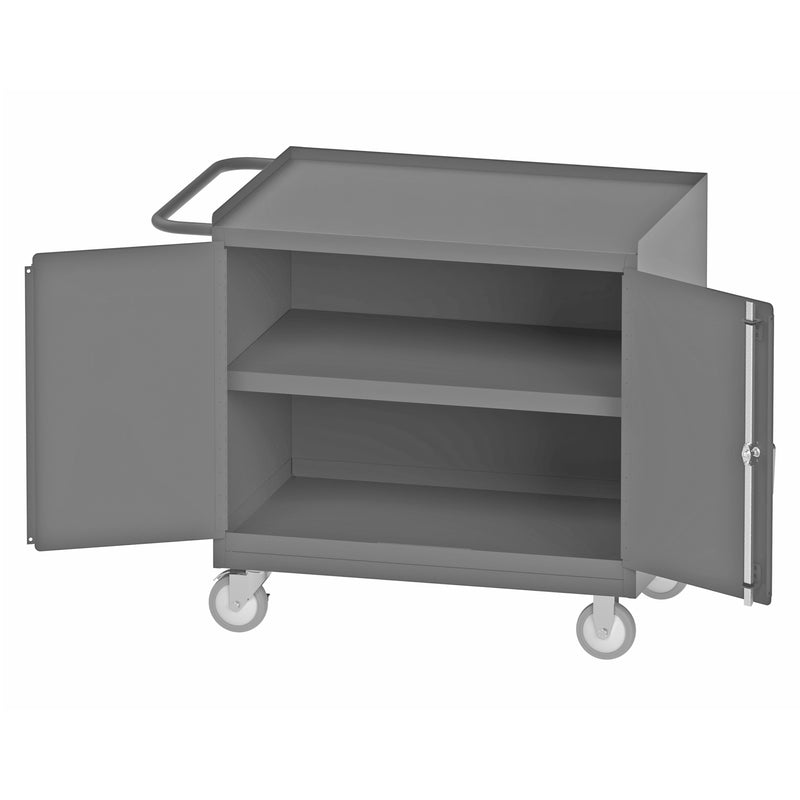 Durham Mobile Bench Cabinet With 5" X 1-1/4" Polyurethane Casters, (2) Rigid And (2) Swivel, 1 Shelf