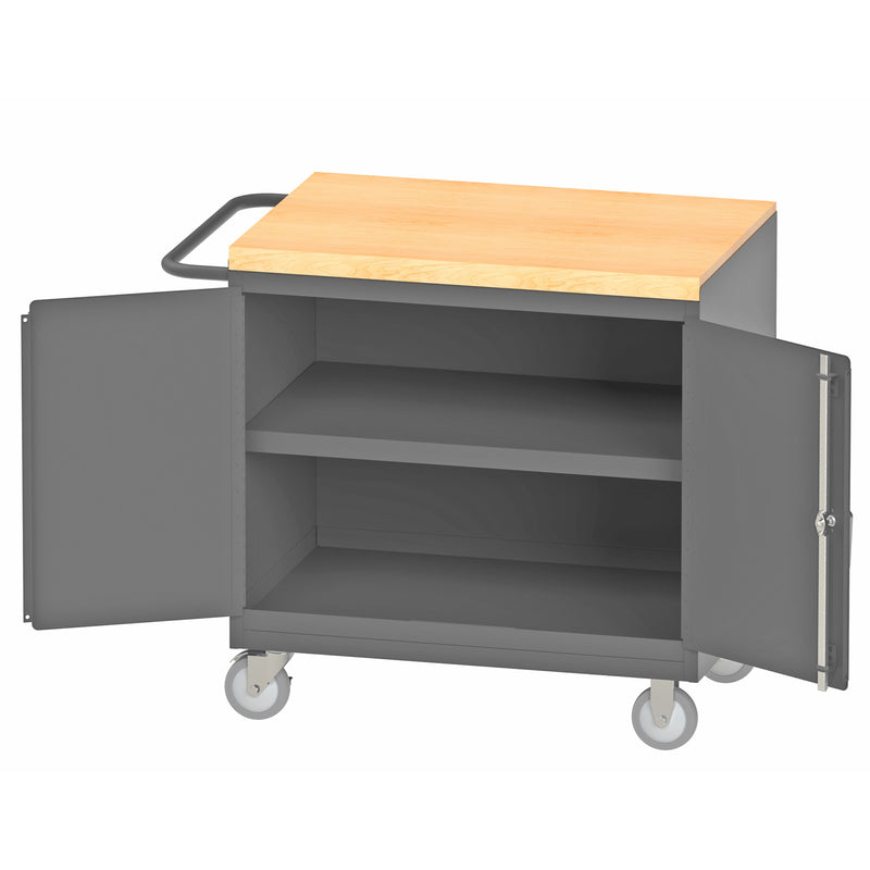 Durham Mobile Bench Cabinet With 5" X 1-1/4" Polyurethane Casters, (2) Rigid And (2) Swivel, 1 Shelf