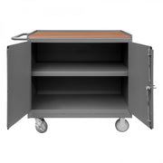 Durham Mobile Bench Cabinet With 5" X 1-1/4" Polyurethane Casters, (2) Rigid And (2) Swivel, 1 Shelf