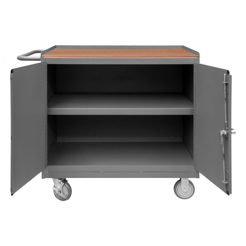 Durham Mobile Bench Cabinet With 5" X 1-1/4" Polyurethane Casters, (2) Rigid And (2) Swivel, 1 Shelf