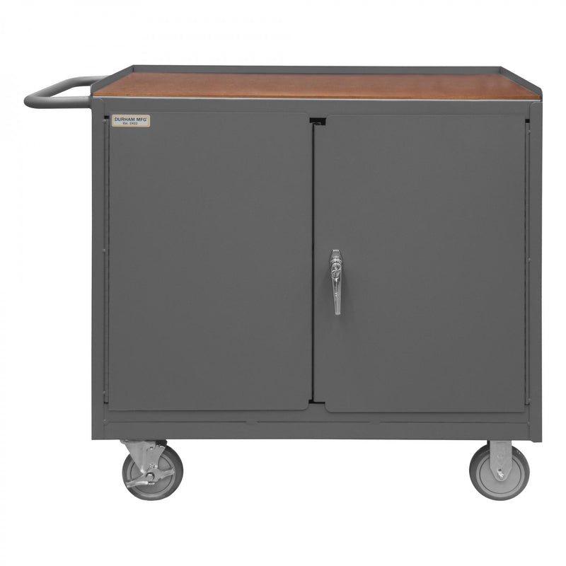 Durham Mobile Bench Cabinet With 5" X 1-1/4" Polyurethane Casters, (2) Rigid And (2) Swivel, 1 Shelf