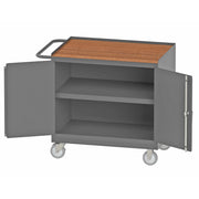 Durham Mobile Bench Cabinet With 5" X 1-1/4" Polyurethane Casters, (2) Rigid And (2) Swivel, 1 Shelf