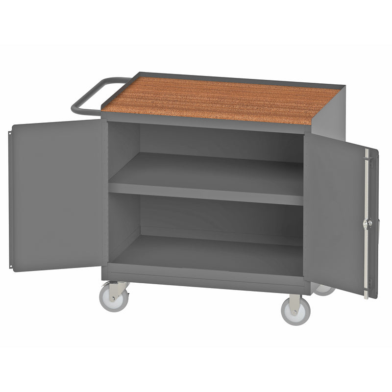 Durham Mobile Bench Cabinet With 5" X 1-1/4" Polyurethane Casters, (2) Rigid And (2) Swivel, 1 Shelf