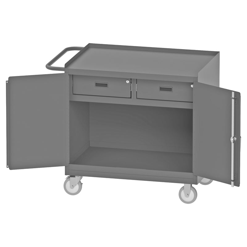 Durham Mobile Bench Cabinet With 5" X 1-1/4" Polyurethane Casters, (2) Rigid And (2) Swivel, 1 Shelf