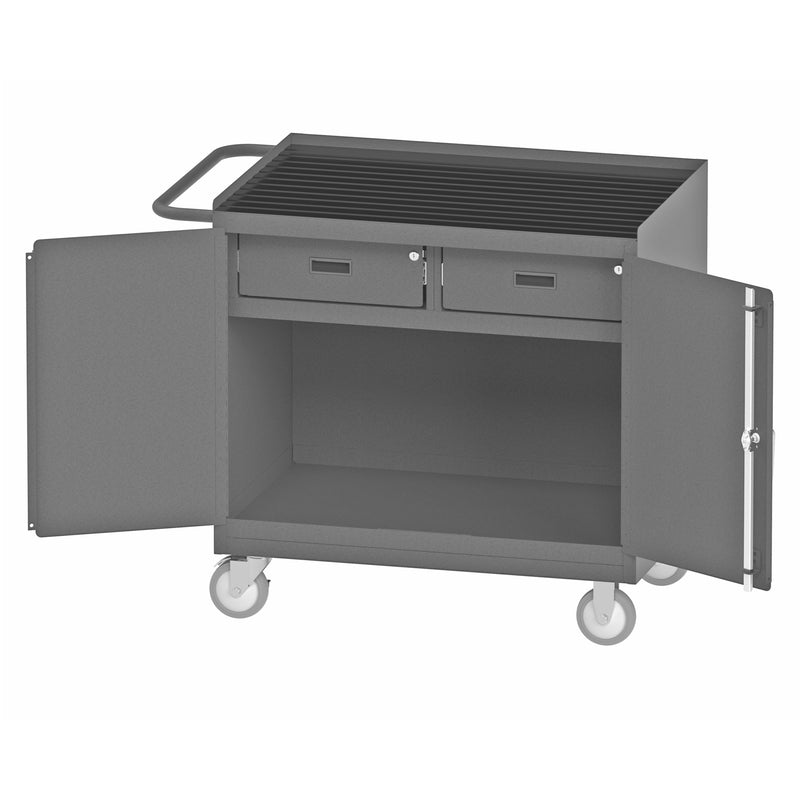 Durham Mobile Bench Cabinet With 5" X 1-1/4" Polyurethane Casters, (2) Rigid And (2) Swivel, 1 Shelf, Gray