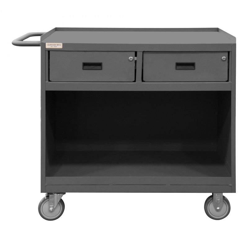 Durham Mobile Bench Cabinet With 5" X 1-1/4" Polyurethane Casters, (2) Rigid And (2) Swivel