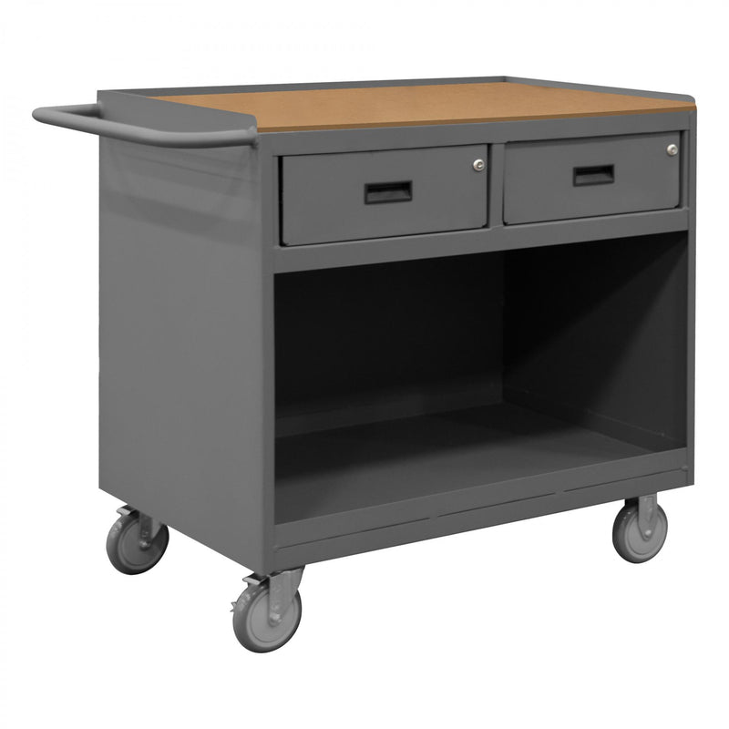 Durham Mobile Bench Cabinet With 5" X 1-1/4" Polyurethane Casters, (2) Rigid And (2) Swivel, Gray