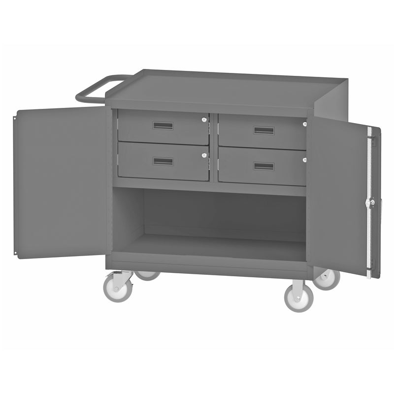 Durham Mobile Bench Cabinet With 5" X 1-1/4" Polyurethane Casters, (2) Rigid And (2) Swivel, 1 Shelf