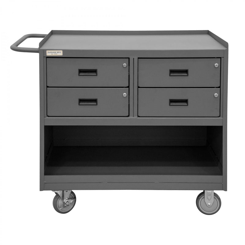 Durham Mobile Bench Cabinet With 5" X 1-1/4" Polyurethane Casters, (2) Rigid And (2) Swivel