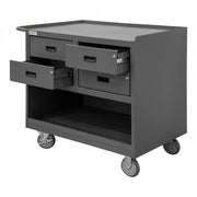 Durham Mobile Bench Cabinet With 5" X 1-1/4" Polyurethane Casters, (2) Rigid And (2) Swivel