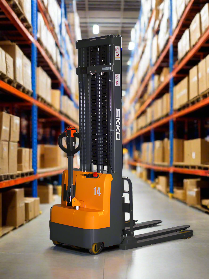 EKKO Full Powered Straddle Stacker 3000 lb. Cap., 138" Height - EB14C-138