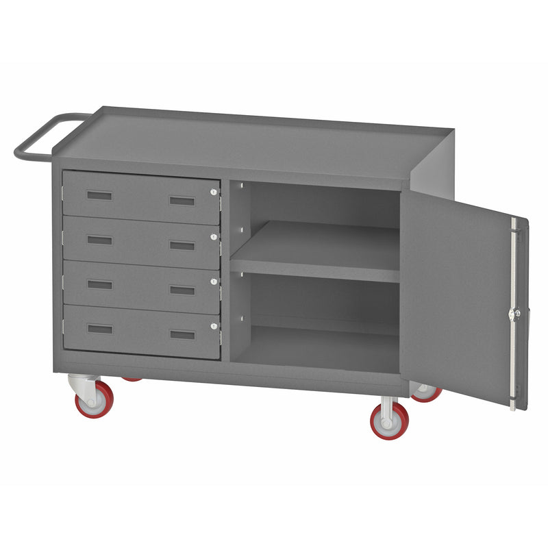 Durham Mobile Bench Cabinet With 5" X 2" Polyurethane Casters, (2) Rigid And (2) Swivel