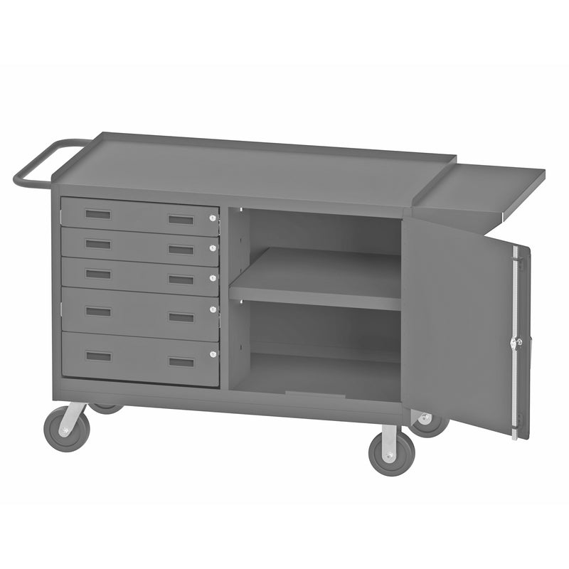 Durham Mobile Bench Cabinet With 6" X 2" Phenolic Bolt-On Casters, (2) Rigid And (2) Swivel