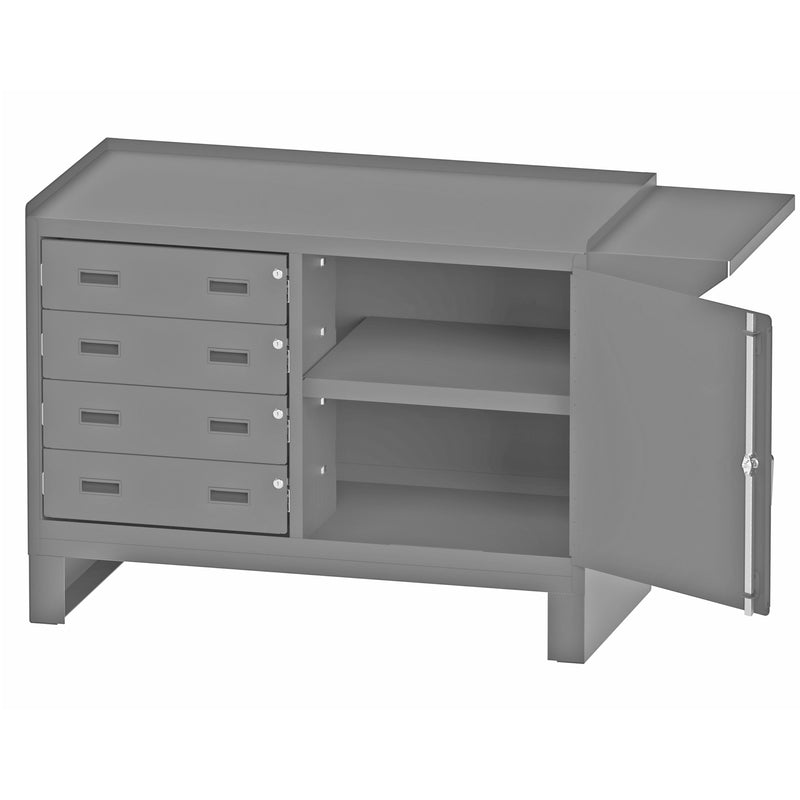 Durham Stationary Workstation With 2 Fixed Shelves And Vice Support Shelf On Side