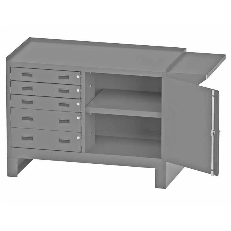 Durham Stationary Workstation With 2 Fixed Shelves And Vice Support Shelf On Side