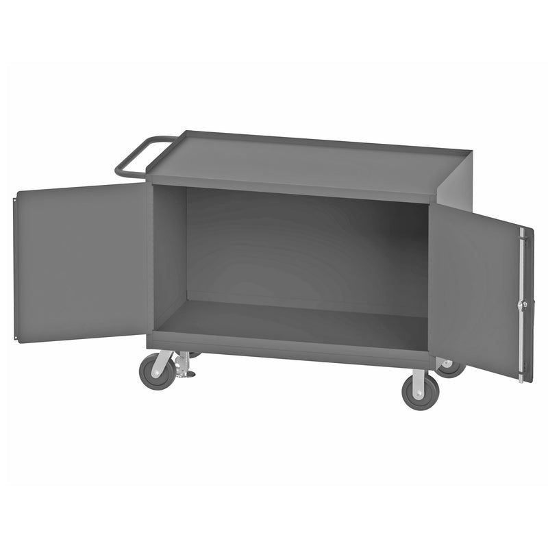 Durham Mobile Bench Cabinet With 6" X 2" Polyurethane Casters, (2) Rigid And (2) Swivel, 2 Doors