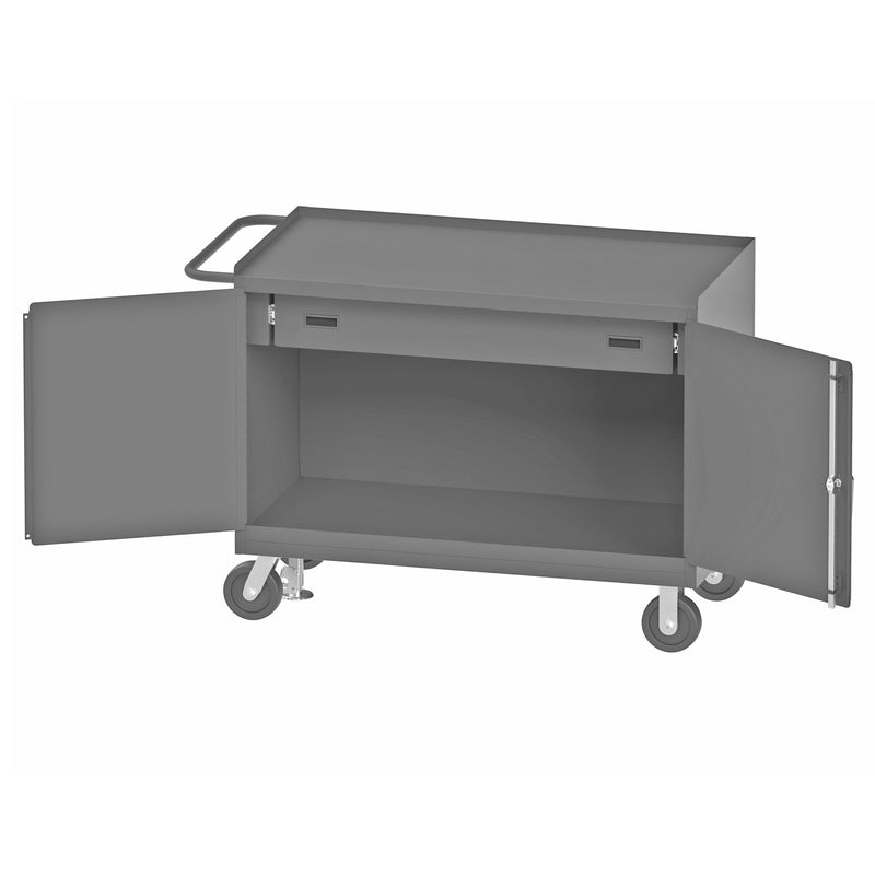 Durham Mobile Bench Cabinet With 6" X 2" Phenolic Casters, (2) Rigid And (2) Swivel, 1 Shelf