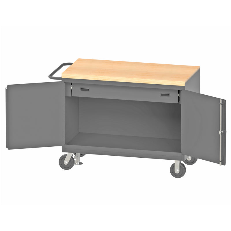 Durham Mobile Bench Cabinet With 6" X 2" Phenolic Casters, (2) Rigid And (2) Swivel, 1 Shelf