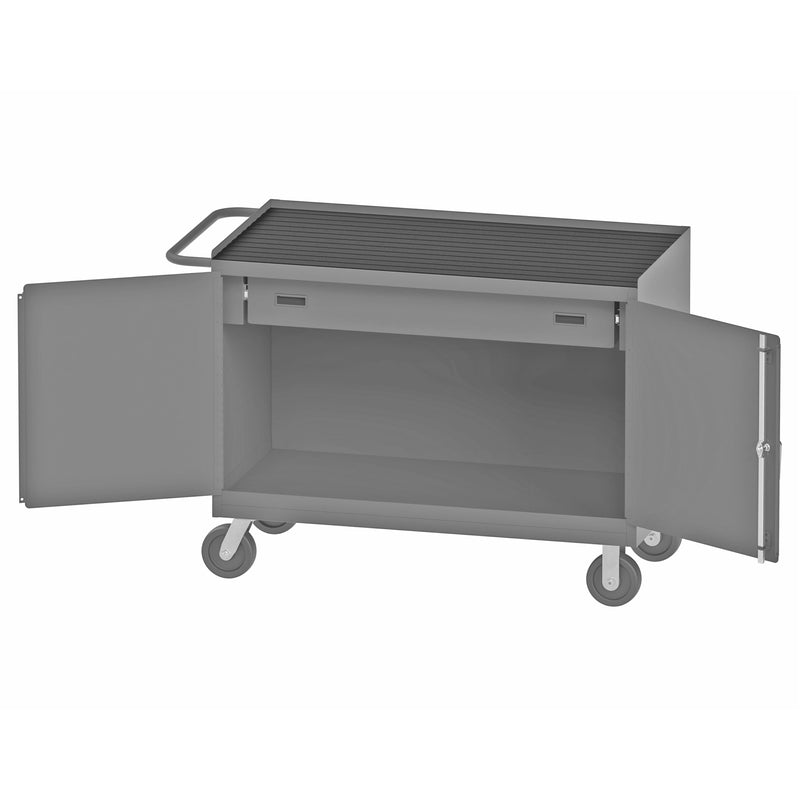 Durham Mobile Bench Cabinet With 6" X 2" Phenolic Casters, (2) Rigid And (2) Swivel, 1 Shelf