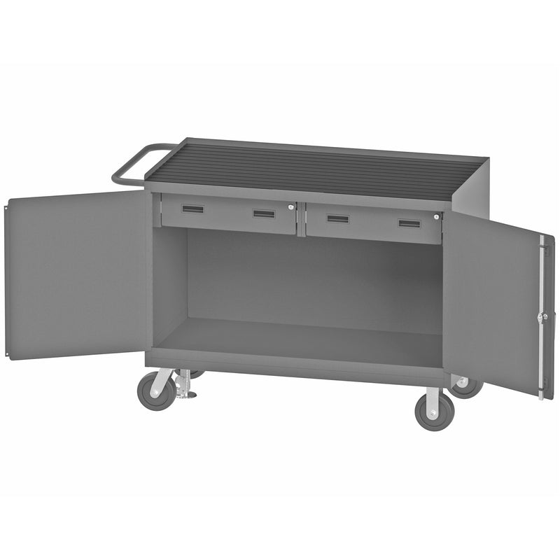 Durham Mobile Bench Cabinet With 6" X 2" Phenolic Casters, (2) Rigid And (2) Swivel, 1 Shelf