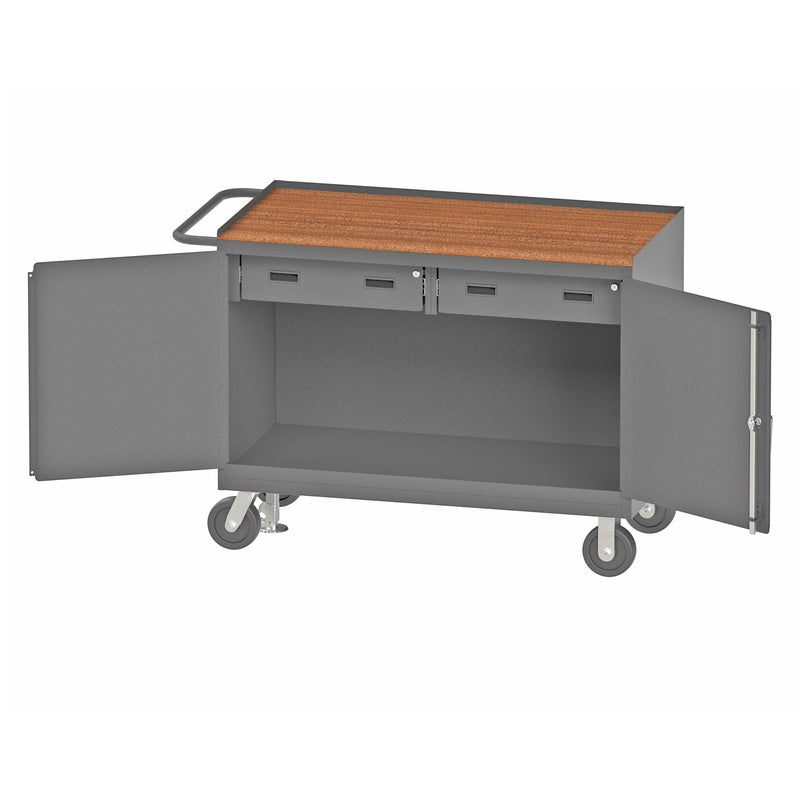 Durham Mobile Bench Cabinet With 6" X 2" Phenolic Casters, (2) Rigid And (2) Swivel