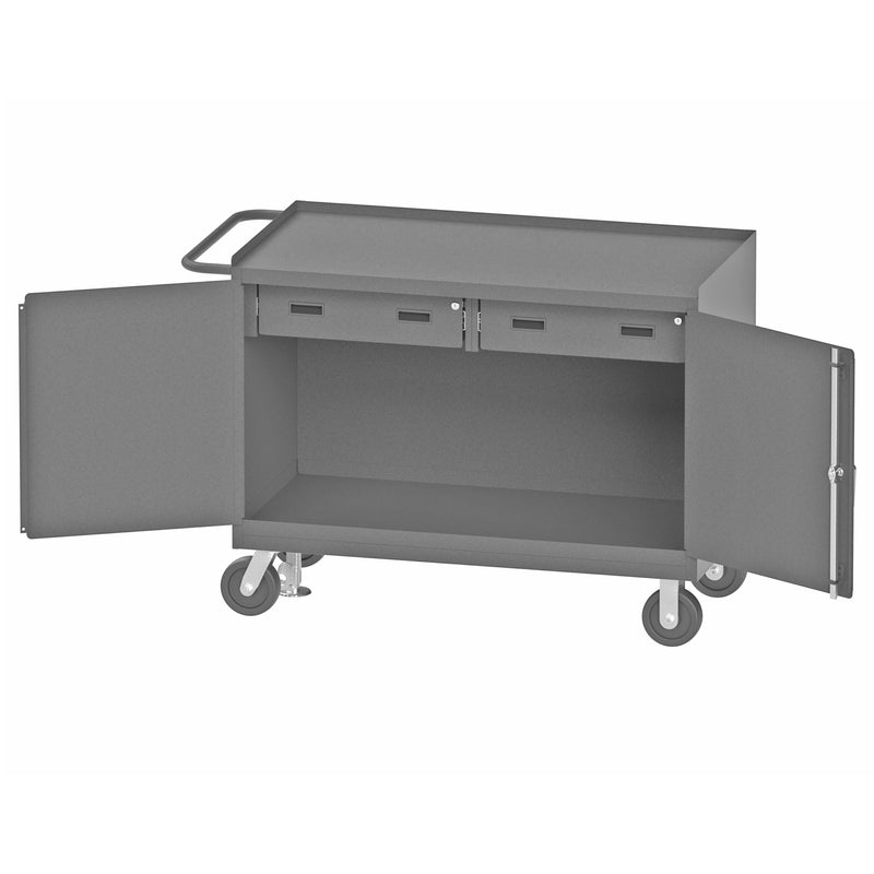 Durham Mobile Bench Cabinet With 6" X 2" Phenolic Casters, (2) Rigid And (2) Swivel, 1 Shelf