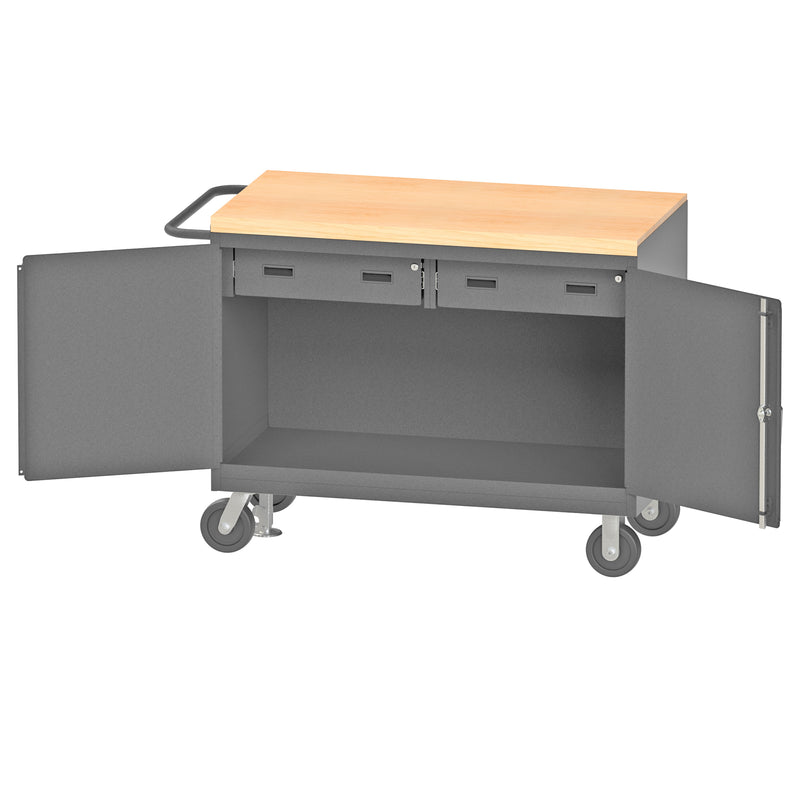 Durham Mobile Bench Cabinet With 6" X 2" Phenolic Casters, (2) Rigid And (2) Swivel, 1 Shelf