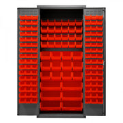 Durham Heavy Duty Cabinet, 14 Gauge, 36 x 24 x 84, 138 Red Bins, Flush Doors with Louvered Panel