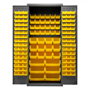 Durham Heavy Duty Cabinet, 14 Gauge, 36 x 24 x 84, 138 Yellow Bins, Flush Doors with Louvered Panel