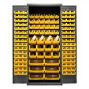 Durham Heavy Duty Cabinet, 14 Gauge, 36 x 24 x 84, 138 Yellow Bins, Flush Doors with Louvered Panel