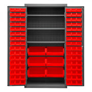 Durham Heavy Duty Cabinet, 14 Gauge, 36 x 24 x 72, 3 Adjustable Shelves, 102 Red Bins