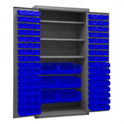 Durham Heavy Duty Cabinet, 14 Gauge, 36 x 24 x 72, 3 Adjustable Shelves, 102 Blue Bins