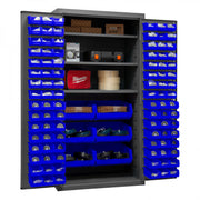 Durham Heavy Duty Cabinet, 14 Gauge, 36 x 24 x 72, 3 Adjustable Shelves, 102 Blue Bins